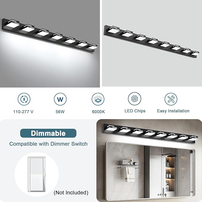 LED Modern Bathroom Vanity Light Fixtures, 8-Light 55-inch Dimmable Matte Black - Image 4