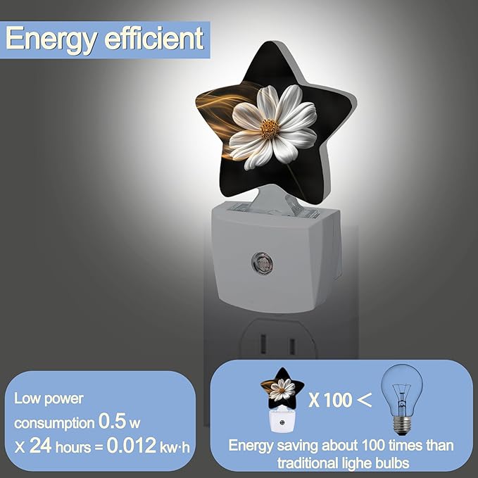 White Daisy Flower Dusk to Dawn Star Night Light, Abstract Floral Smart Sensor - Image 3