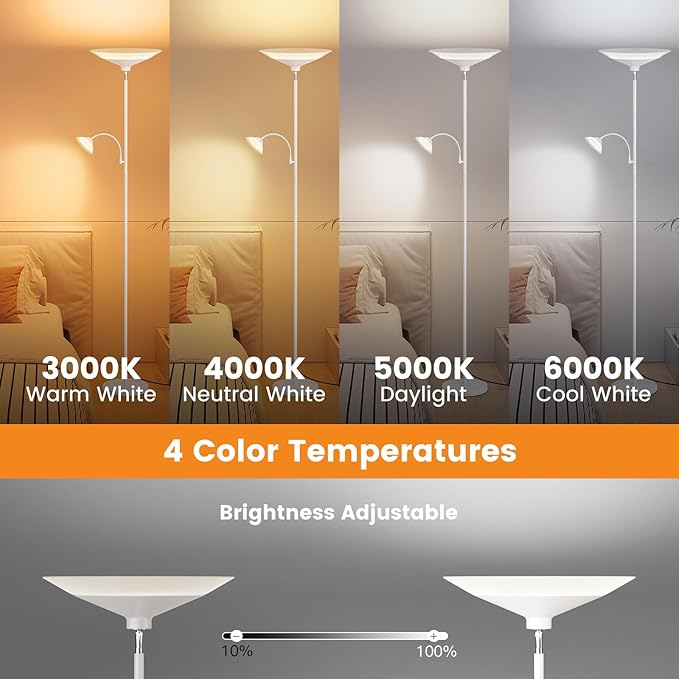Upgraded 2-Light Torchiere Floor Lamp - 34W Color Changing Standing Lamp - Image 3