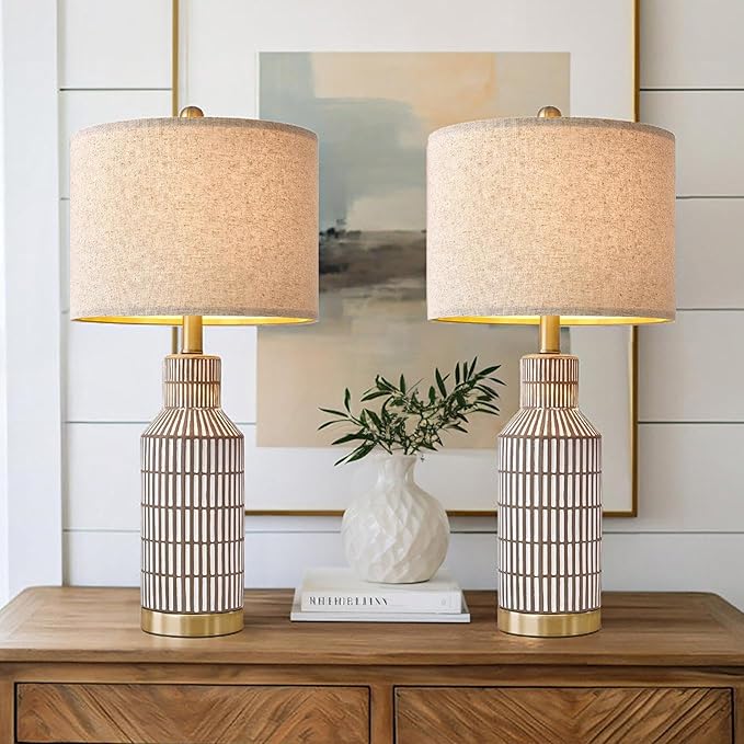 25" Table Lamps Set of 2, Modern Ceramic Bedside Lamps - Image 6