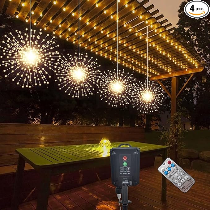 4 Pack 800 LED Solar Starburst Sphere Lights, Firework Light Remote Control by PXBNIUYA