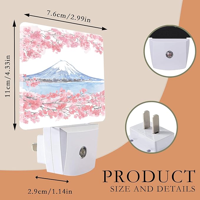 Cherry Blossoms Night Light, Mountain Fuji Plug-in Wall Led Night Lights Decor - Image 2