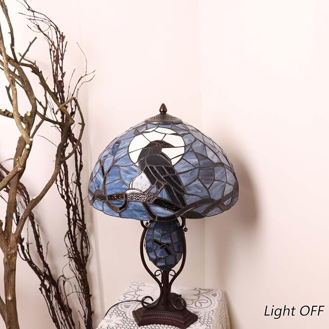 Bieye L10954 Raven Sitting on Bare Tree Branch in Full Moon Night Tiffany Style - Image 2