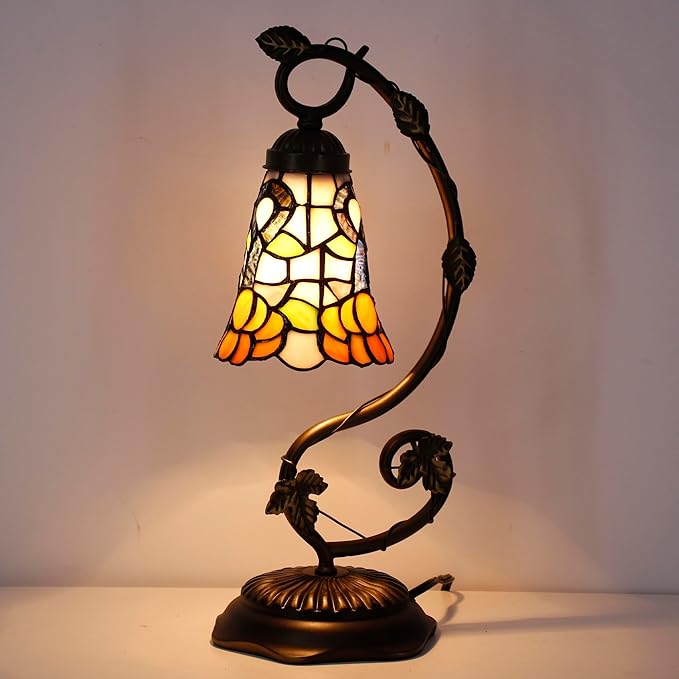 Tiffany Lamp Stained Glass Desk Reading Bedside Light, Metal Leaf Table Lamp - Image 3