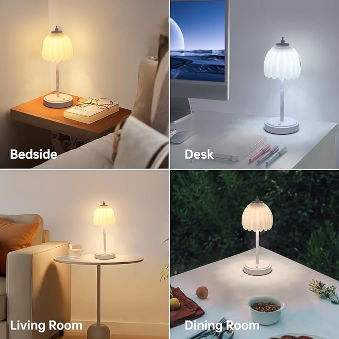 Tulip Table Lamp with 5200mAh Battery & Touch Control, Cordless Small Table - Image 7