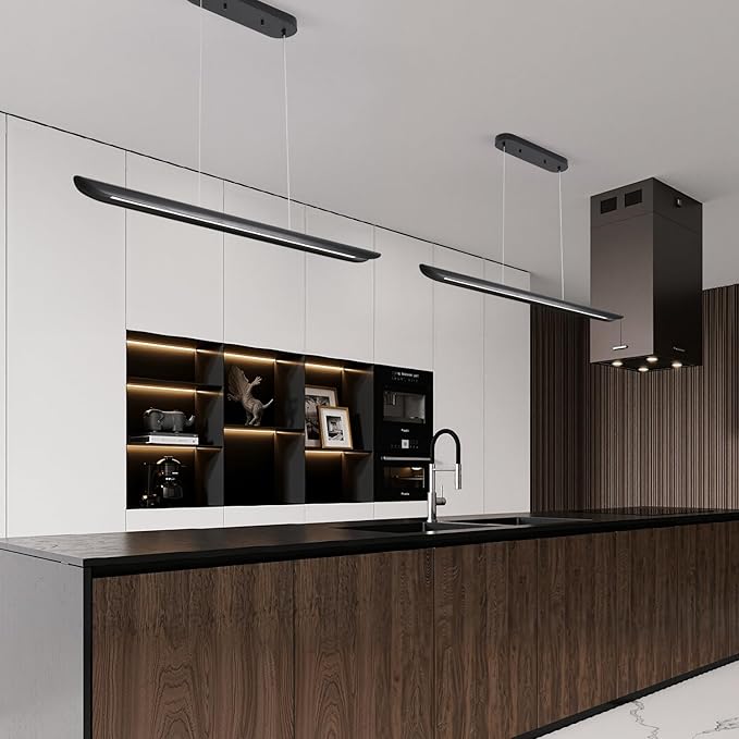47" Modern Led Linear Pendant Light 36w Dimmable Ceiling Hanging Lights Wood - Image 3