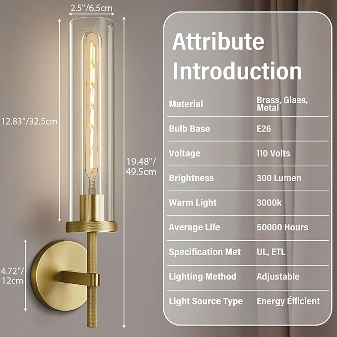 Gold Wall Sconces Set of Two, 19.48" Knurled Gold Wall Lighting - Image 3