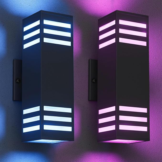 RGB Smart Outdoor Wall Lights, 2 Pack Front Porch Light Fixtures, Square by iYogaled