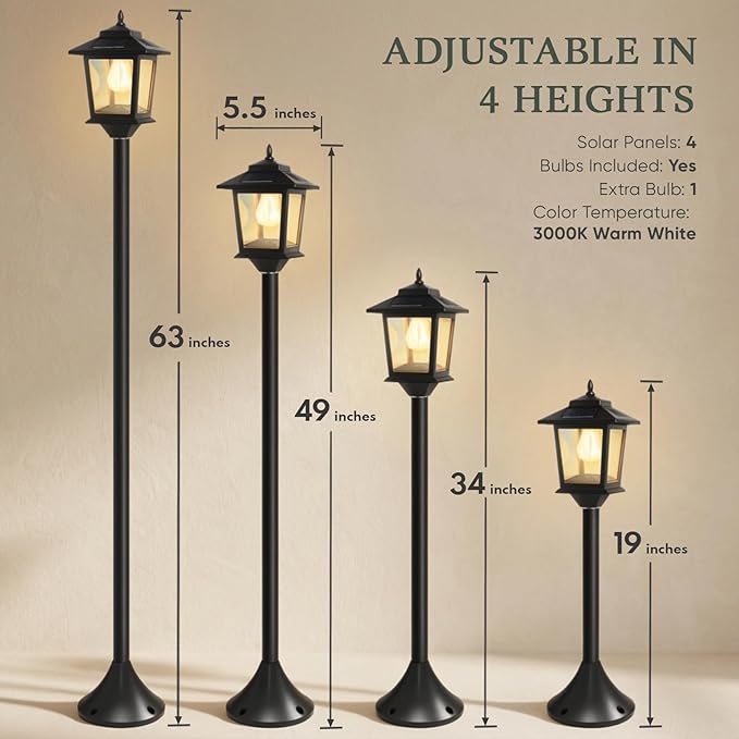 PASAMIC Outdoor Solar Post Lights, Waterproof Floor Lamps, Warm White Pole - Image 7
