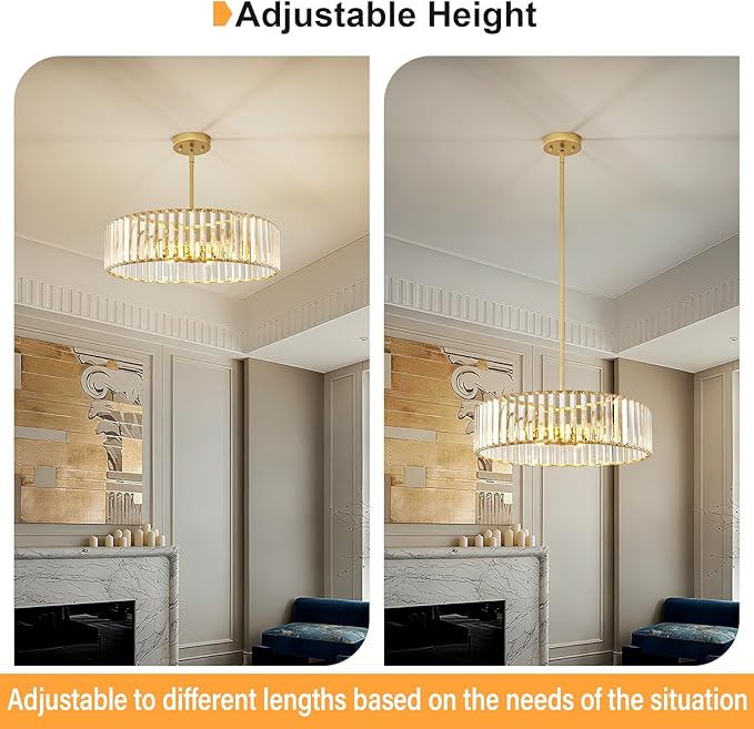 Glod Crystal Ceiling Light Fixture, Modern Semi Flush Chandelier, Round Hanging - Image 4