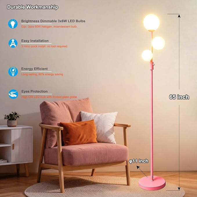 Fiqevs Modern Pink Globe Floor Lamp - Image 5