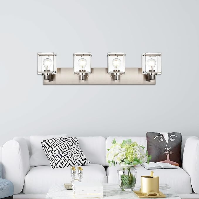 4-Lights Bathroom Vanity Light Fixtures in Brushed Nickel, E26 Socket Wall - Image 4