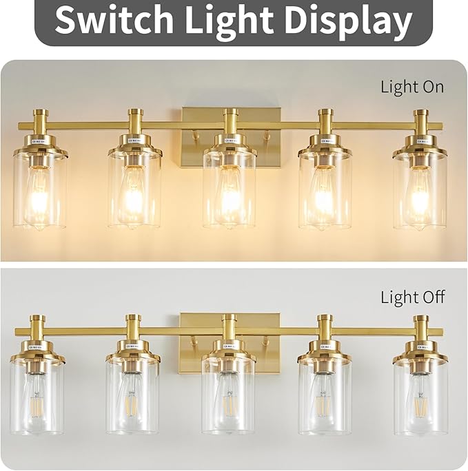 5-Light Modern Vanity Lights Over Mirror, Brushed Brass Bathroom Sconce - Image 3