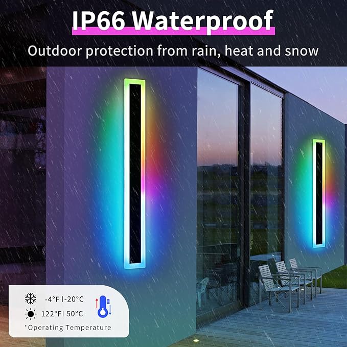 Widened 2 Pack Long RGB LED Wall Lights, 39.3inch Modern Dimmable Outdoor - Image 5