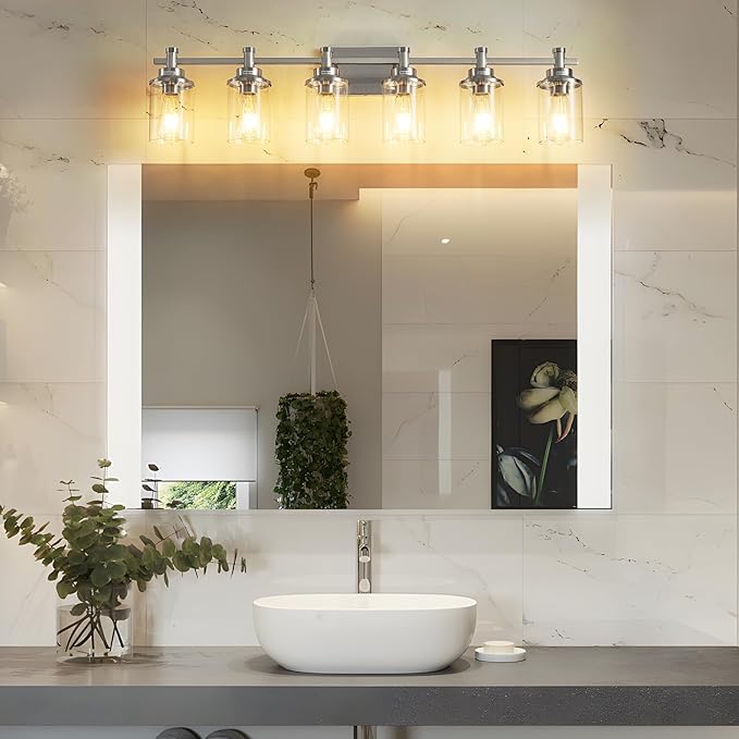 6-Light Bathroom Vanity Light, Brushed Nickel Bathroom Lights Fixtures Over - Image 6
