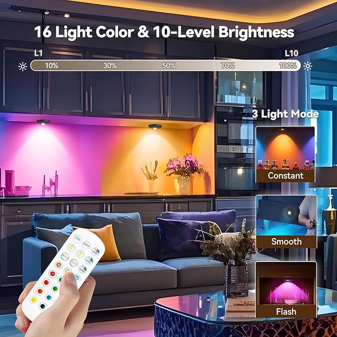 Rechargeable Puck Lights with Remote, 3 Pack Magnetic Under Cabinet Lighting - Image 3