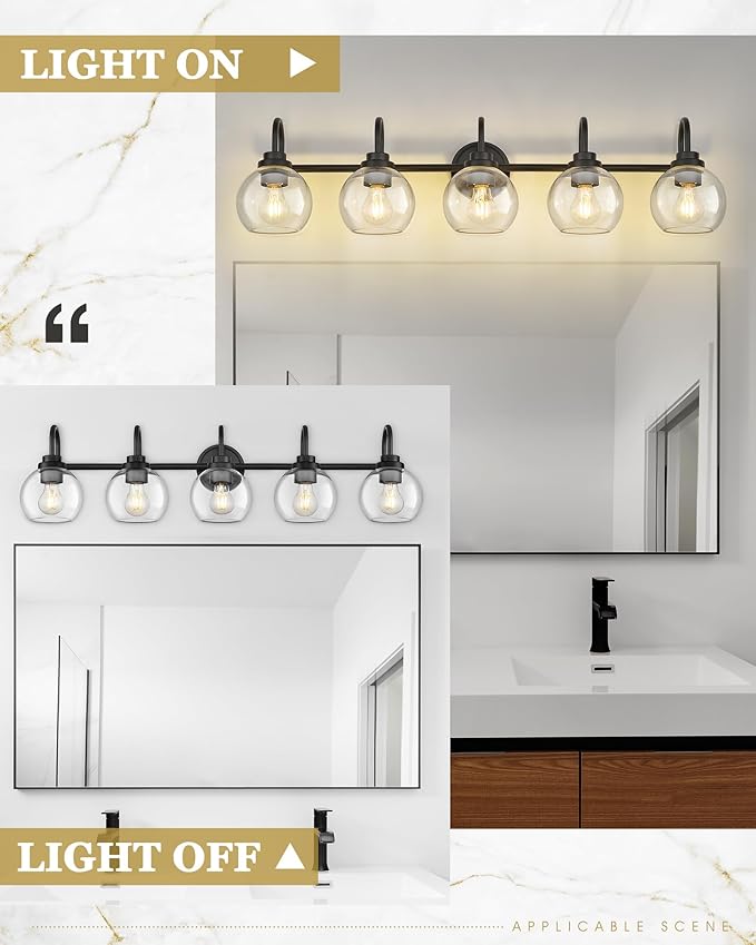 Bathroom Light Fixtures, 5-Light Matte Black Vanity Lights - Image 6
