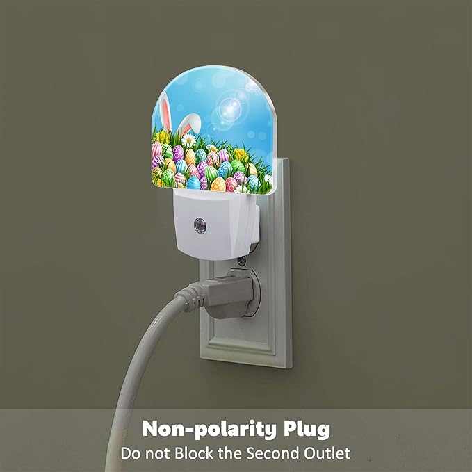 Easter Bunny and Eggs Night Light Plug into Wall, Colorful Easter Eggs Rabbit - Image 4