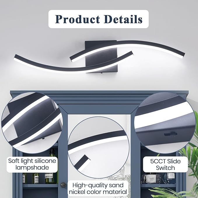 23.62 inch Vanity Light for Bathroom Lighting Fixtures Over Mirror Black - Image 5