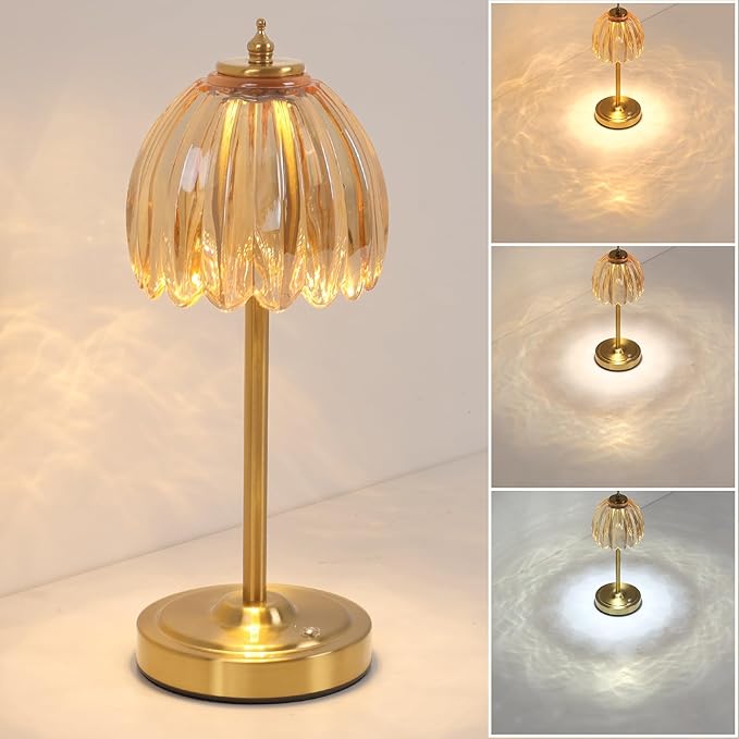 Tulip Table Lamp with 5000mAh Battery & Touch Control, Small Cordless Table by Shenmoyl