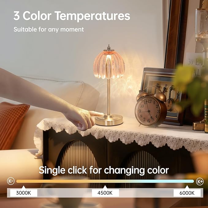 Tulip Table Lamp with 5200mAh Battery & Touch Control, Cordless Small Table - Image 4