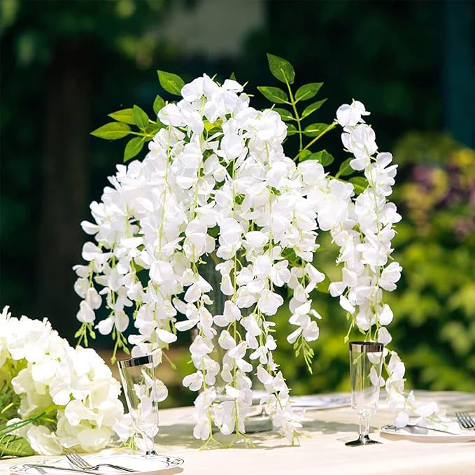 BLEUM CADE 10Pcs White Fake Wisteria Hanging Flowers, 3.6Ft/Pcs Artificial - Image 5