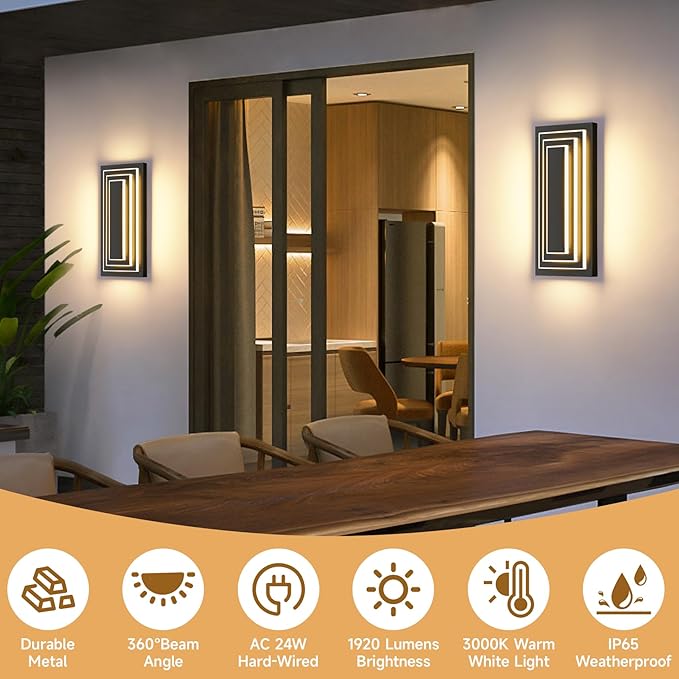 3-Tier 15.7 in Outdoor Light Fixture Black Exterior Wall Light LED Modern Wall - Image 5