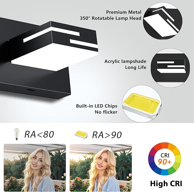 LED Modern Bathroom Vanity Light Fixtures 3-Light 5CCT Dimmable Matte Black - Image 2