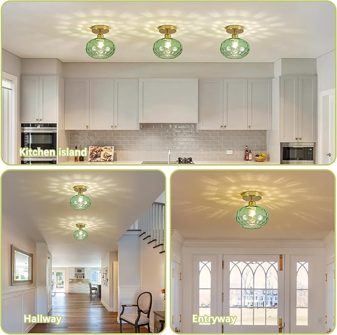 Green Glass Semi Flush Mount Ceiling Light - Image 2