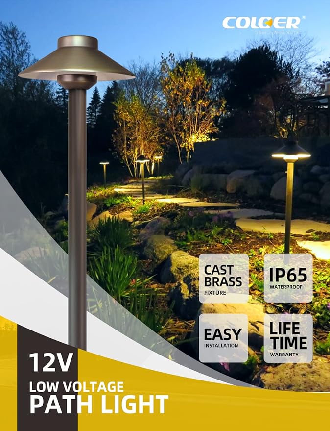 COLOER Brass Low Voltage Pathway Lights Wired 4-Pack - Image 2