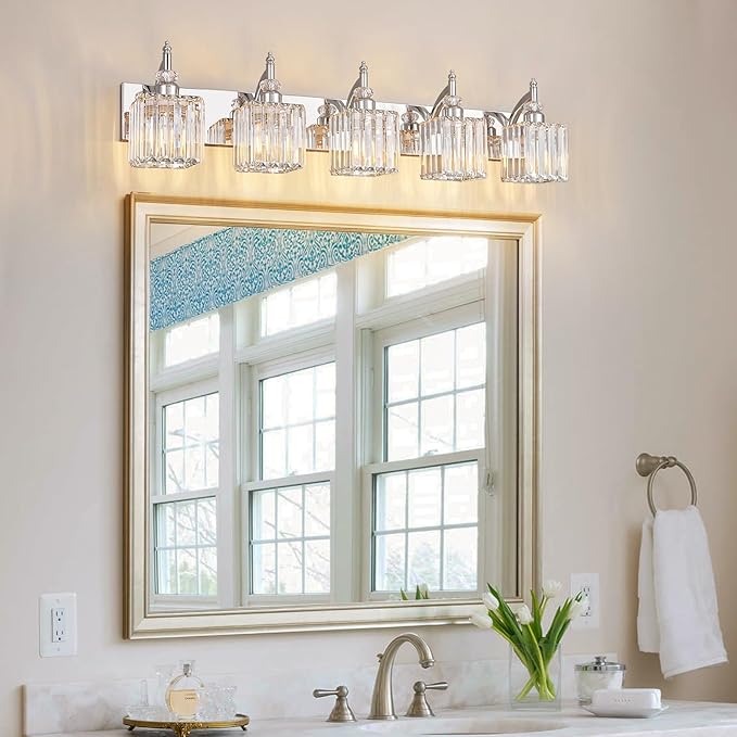 Crystal Vanity Lights Chrome 5 Light Bathroom Light Fixtures Over Mirror Modern - Image 6