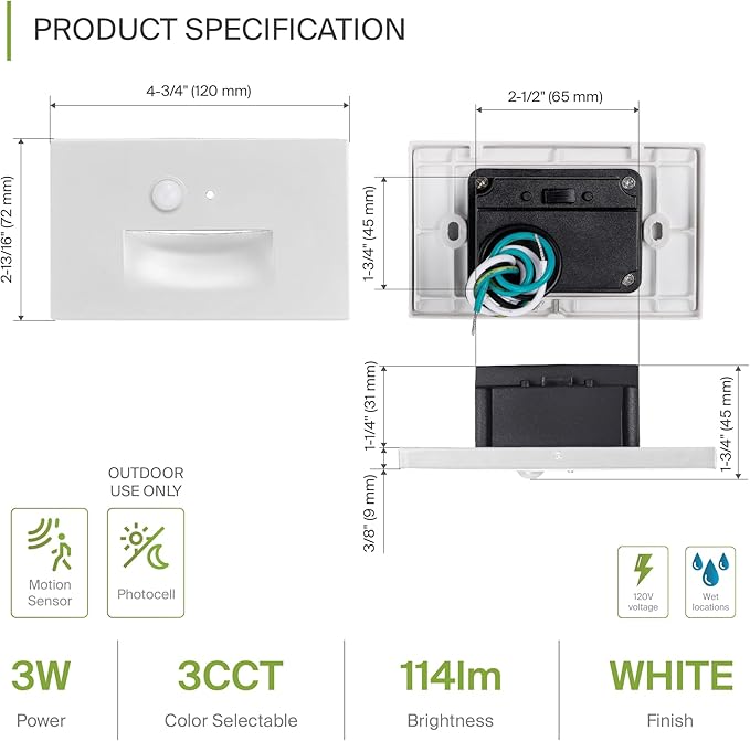 ASD LED Recessed Step Light Fixture, Dusk To Dawn Outdoor Tread Lighting | 3CCT - Image 2