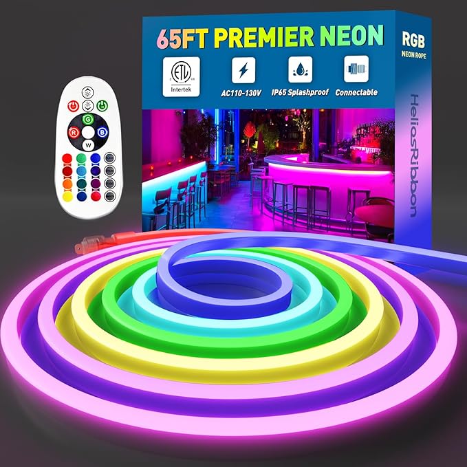 65FT RGB LED Neon Rope Lights Remote Control, AC 110-120V Outdoor Color by Unknown