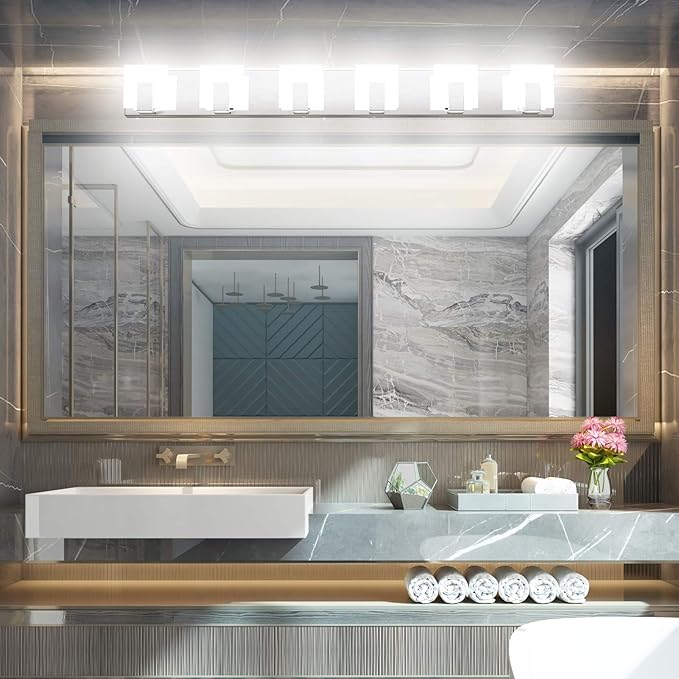 Aipsun 6 Lights Modern LED Bathroom Vanity Light Acrylic Stainless Steel Chrome - Image 3