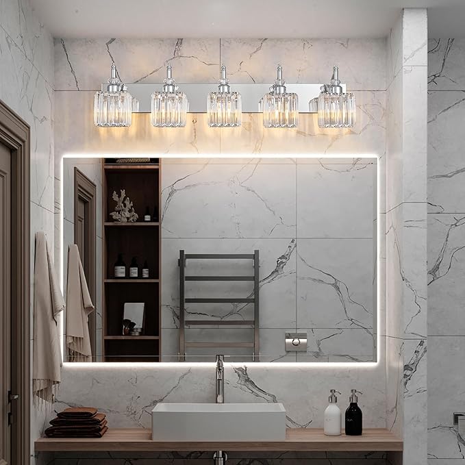 Crystal Vanity Lights Chrome 5 Light Bathroom Light Fixtures Over Mirror Modern - Image 7