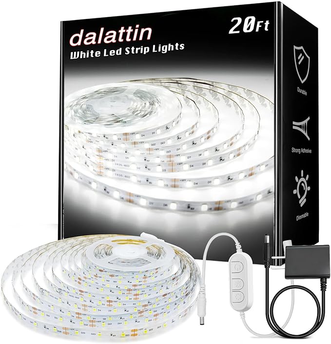 dalattin White LED Strip Lights, 20ft Dimmable Super Bright 24V Led Tape Light by dalattin