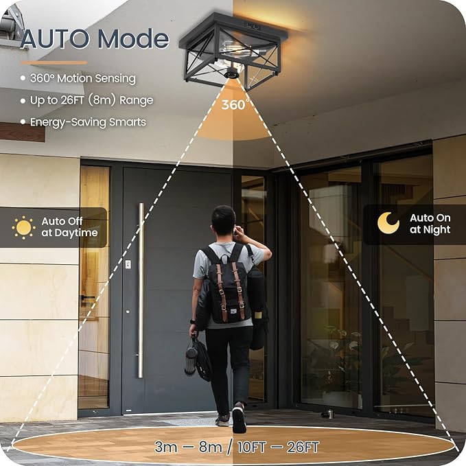 Outdoor Ceiling Light Fixture, Motion Sensor Outdoor Porch Light Ceiling Mount - Image 4