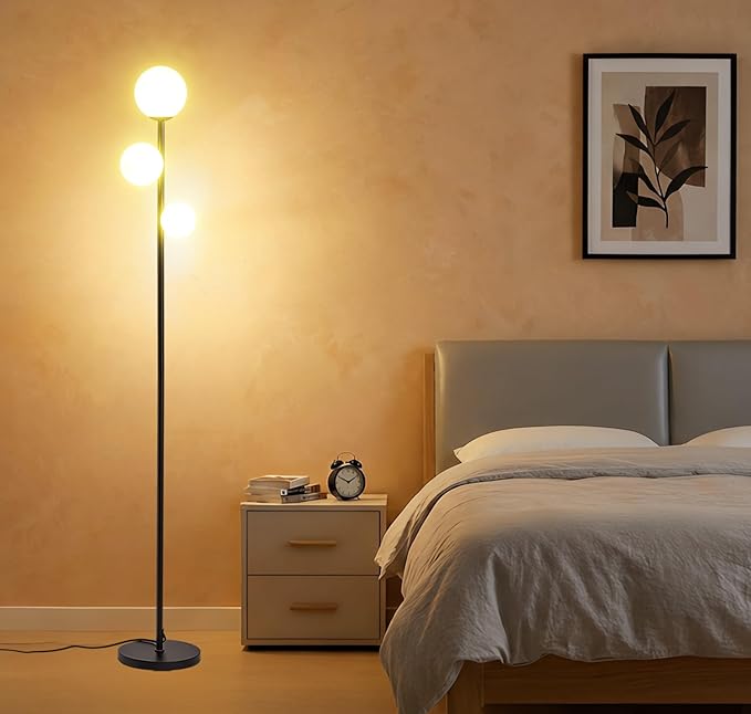 Fiqevs 3 Globe Mid Century Modern Floor Lamp, 3 x 800LM LED Bulbs Included by Fiqevs