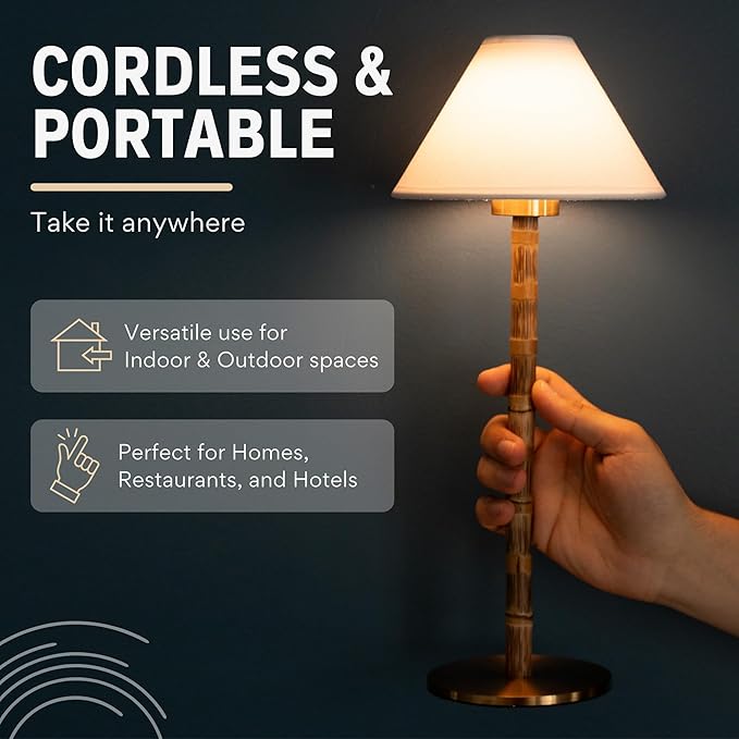 Bamboo Cordless LED Table Lamp – Rechargeable 24-Hour Battery, Dimmable Warm - Image 4