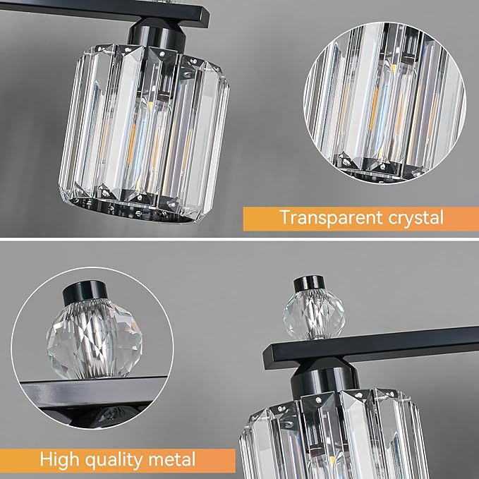 Bathroom Vanity Lights 4-Light Plating Black Modern Crystal Vanity Light - Image 4