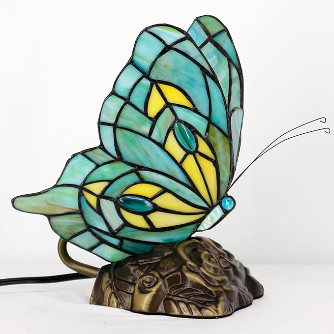 Small Tiffany Table lamp Stained Glass Butterfly Desk Lamp 7X5X9.8 Inch Accent - Image 2