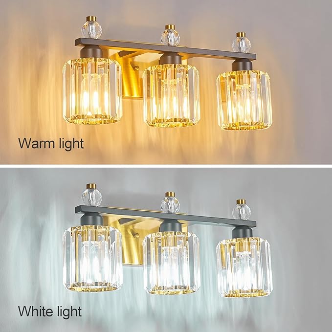 Bathroom Vanity Lights 3-Light Sand Black Gold Modern Crystal Vanity Light - Image 2