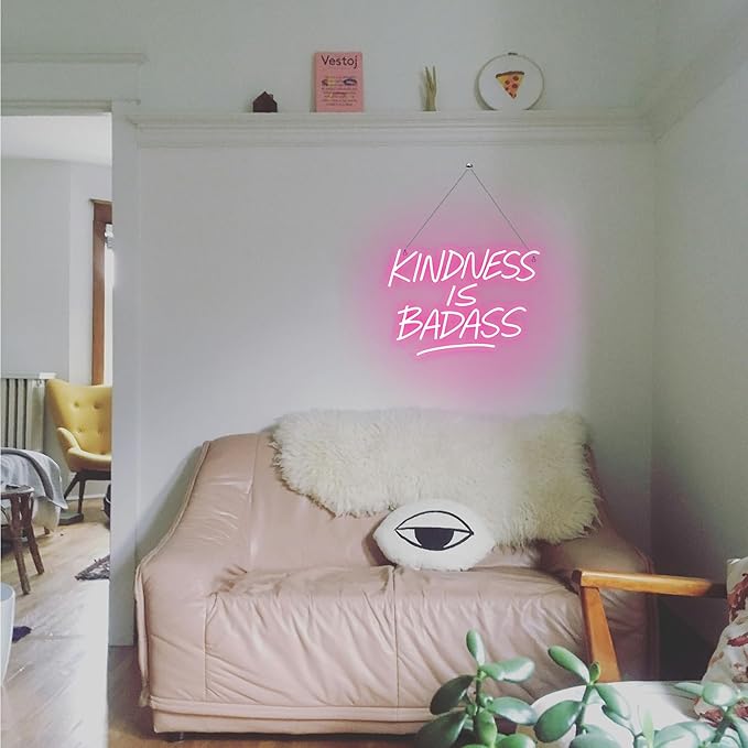 KINDNESS IS BADASS Neon Sign – Pink LED Wall Light, Inspirational Neon Word Sign - Image 2