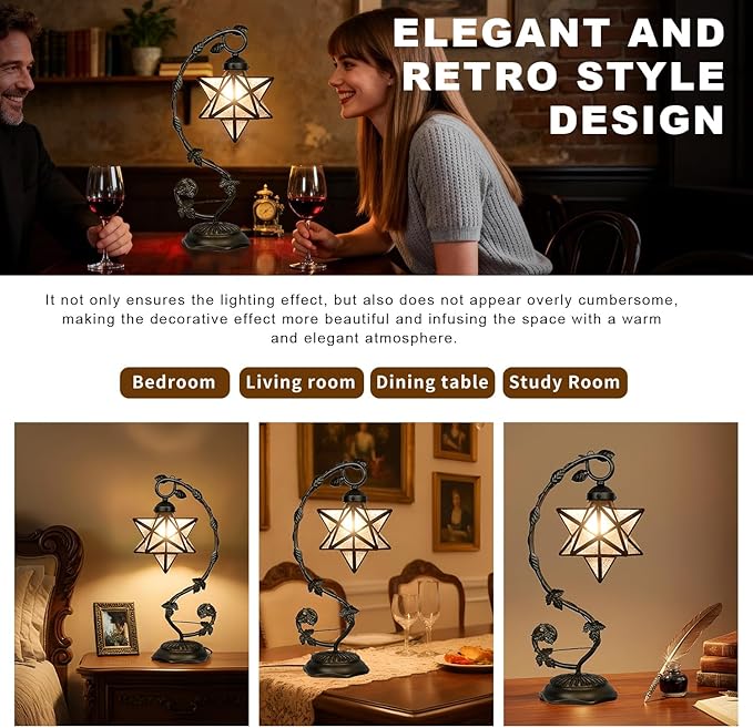 Star Glass Table Lamp, Vintage Style Table Lamp, Living Room - Image 6