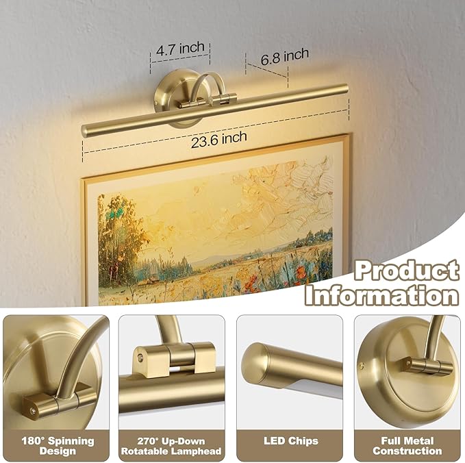 Hard-Wired Picture Lights 23.62 Inch Dimmable LED Wall Art Lighting Modern - Image 3