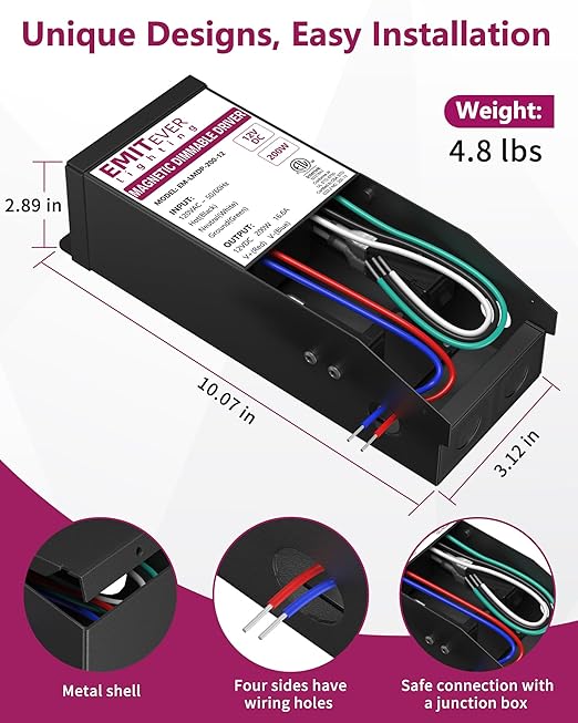 EMITEVER 200W Magnetic Dimmable LED Drvier, 12V Transformer Magnetic Power - Image 5