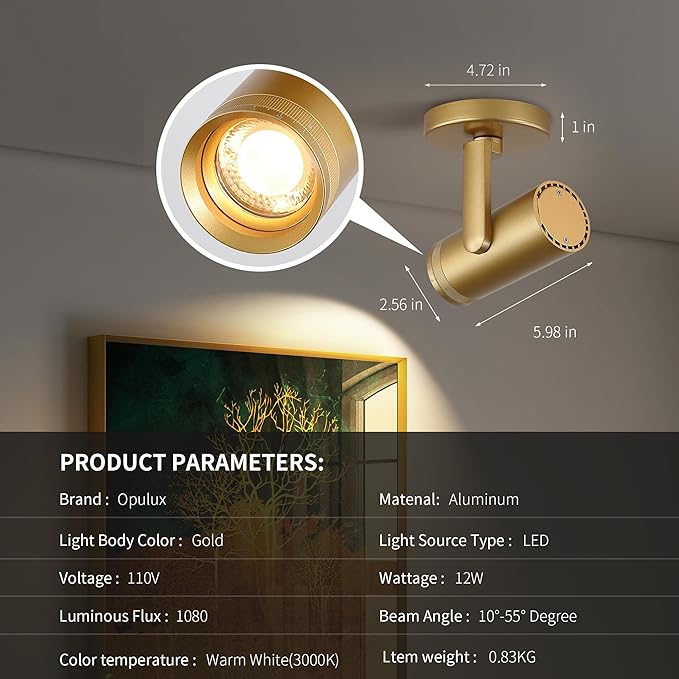 12W LED Gold Dimmable Zoomable Ceiling Spotlight Indoor – Adjustable Surface - Image 6