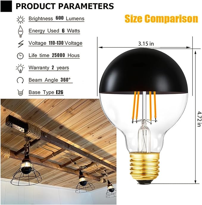 Leools Dimmable Half Black Light Bulb, Anti Glare LED Light Bulbs, 2700k Warm - Image 4