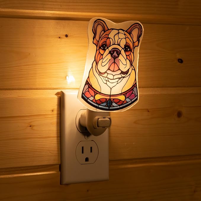 English Bulldog Dog Shaped Night Light – Stained Glass Styled Cutout Design – - Image 4