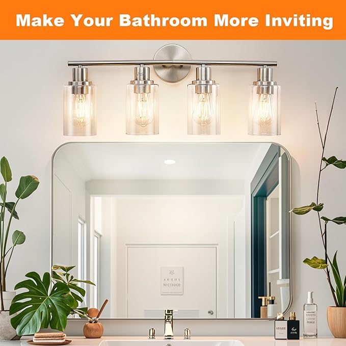 DLLT 4-Light Bathroom Light Fixtures: Nickel Modern Vanity Lights - Image 2